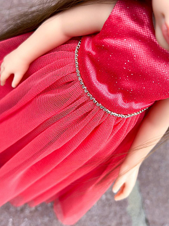 Нарядное платье "Фея цветов" для куклы 32-35 см, кораловое
